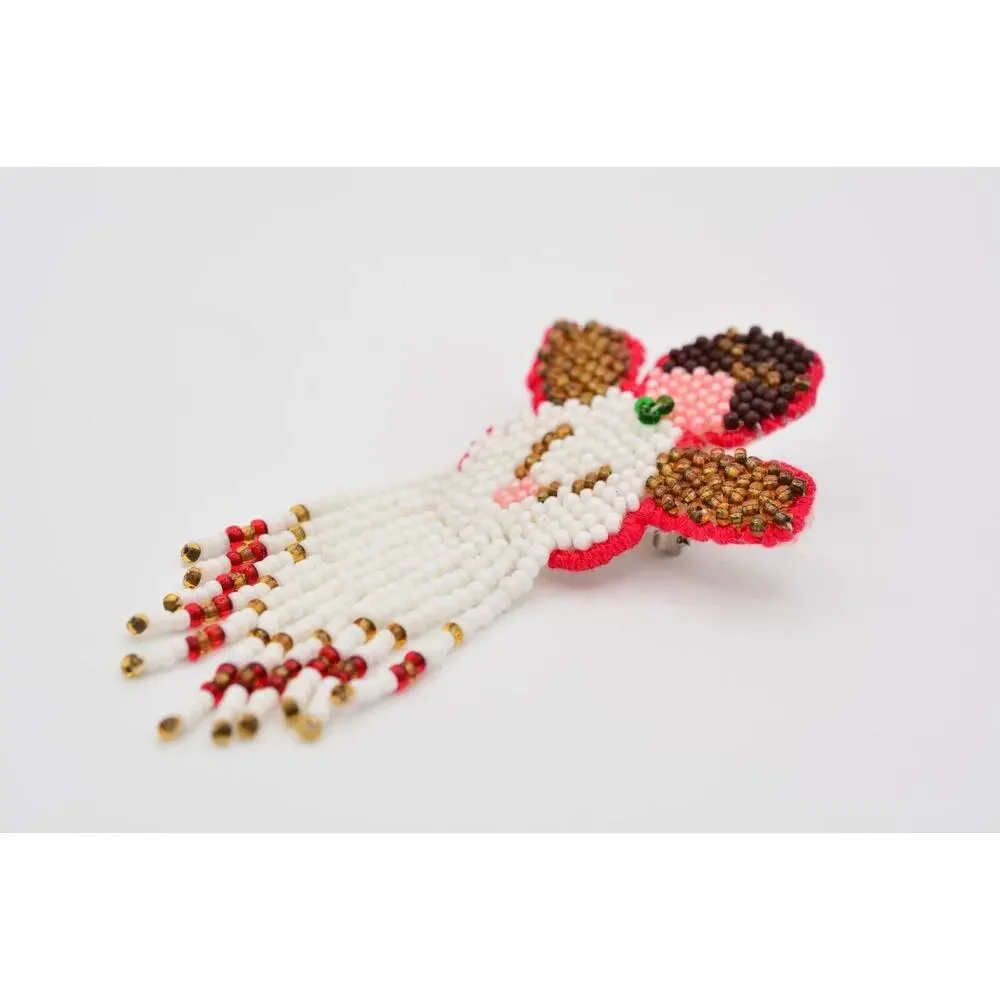Vintage Angel Pin Brooch Beaded Dangle Fringe Fabric Christmas 1990s BinAT